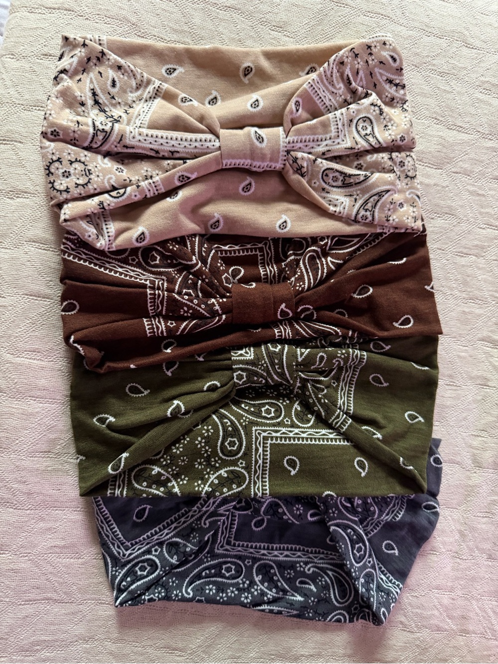 Women’s Paisley Knot Headband Set -Beige, Brown, Olive, Gray